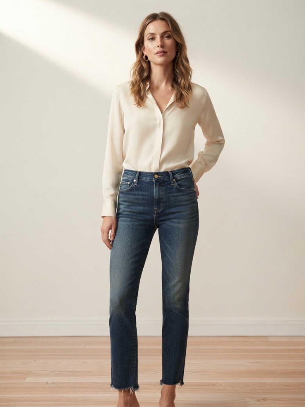 Mother The Mid Rise Dazzler Ankle Fray Size 29 Blue Denim Jeans